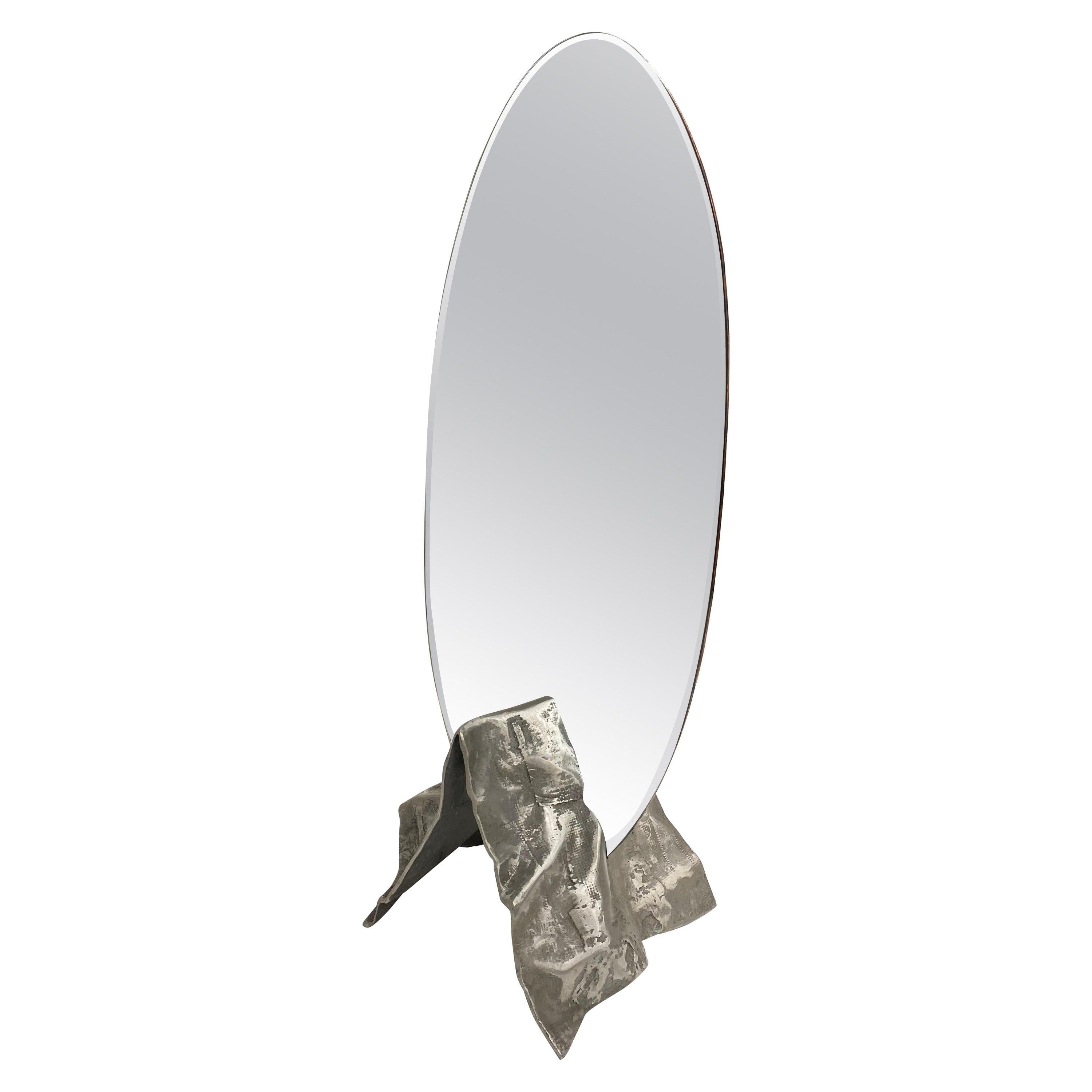 Dressing Mirror by Burchiellaro with Sculptural Form Cast Aluminum Base, 1970 In Good Condition For Sale In bergen op zoom, NL