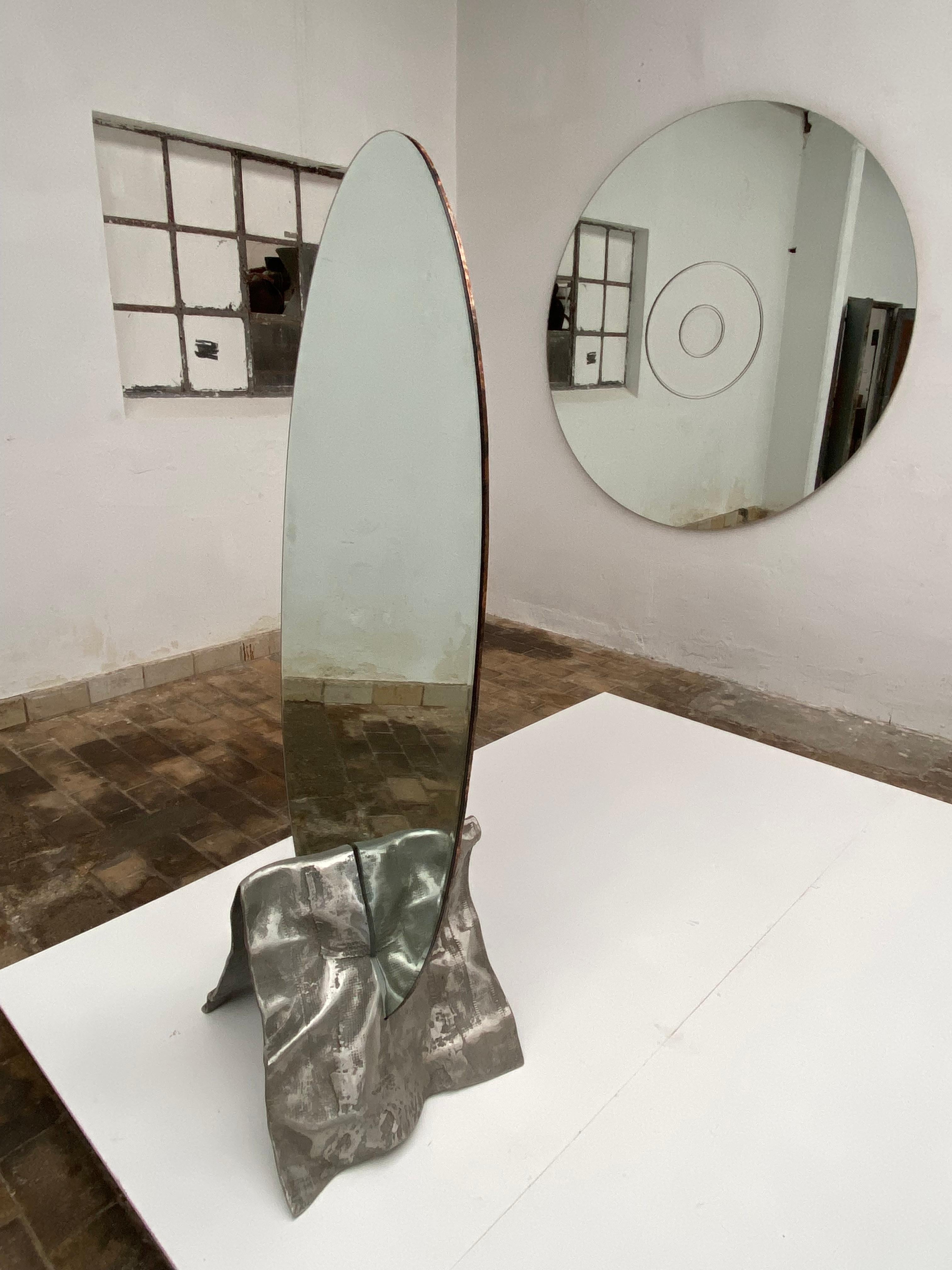 Dressing Mirror by Burchiellaro with Sculptural Form Cast Aluminum Base, 1970 For Sale 3