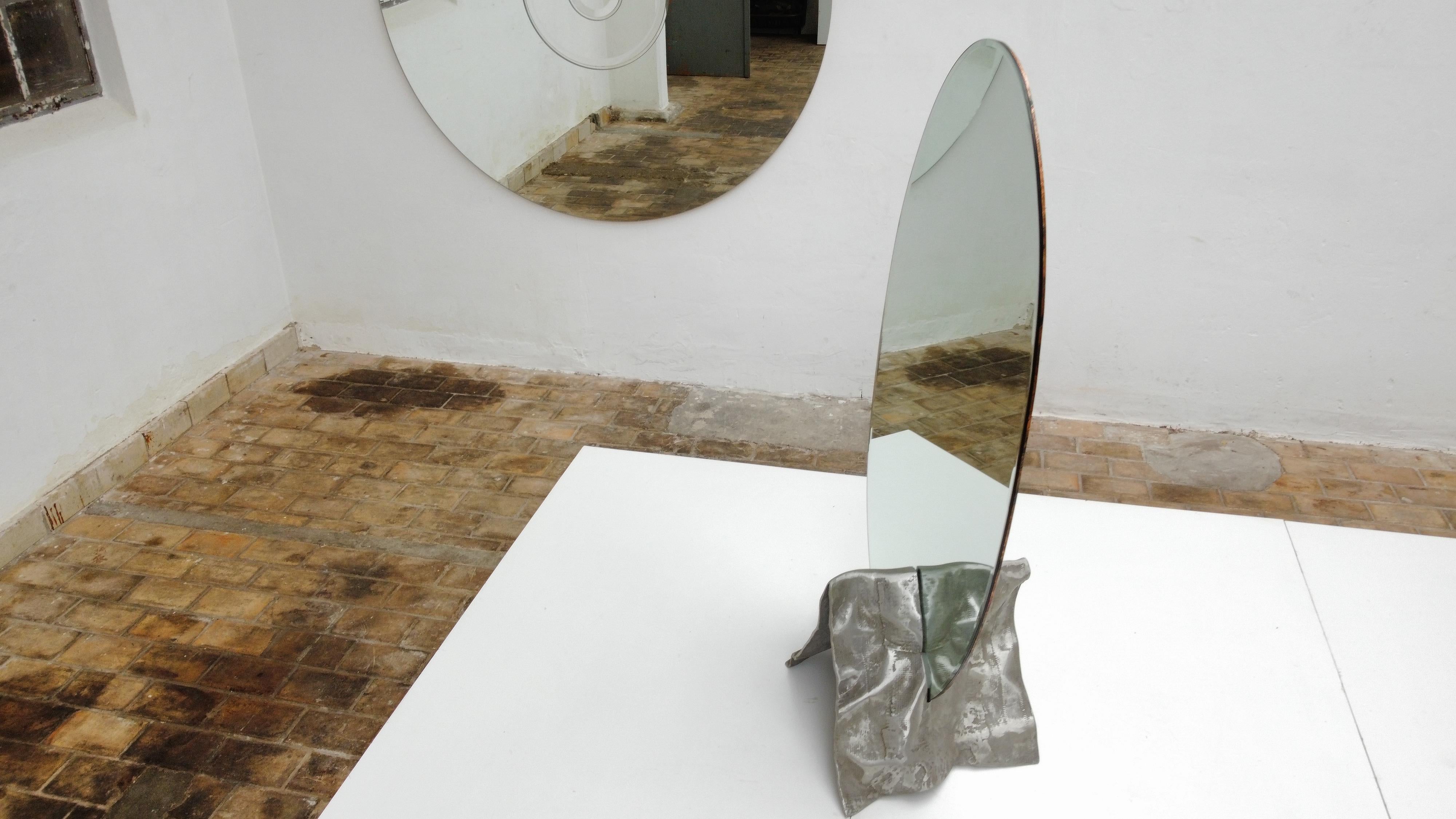 Dressing Mirror by Burchiellaro with Sculptural Form Cast Aluminum Base, 1970 For Sale 5