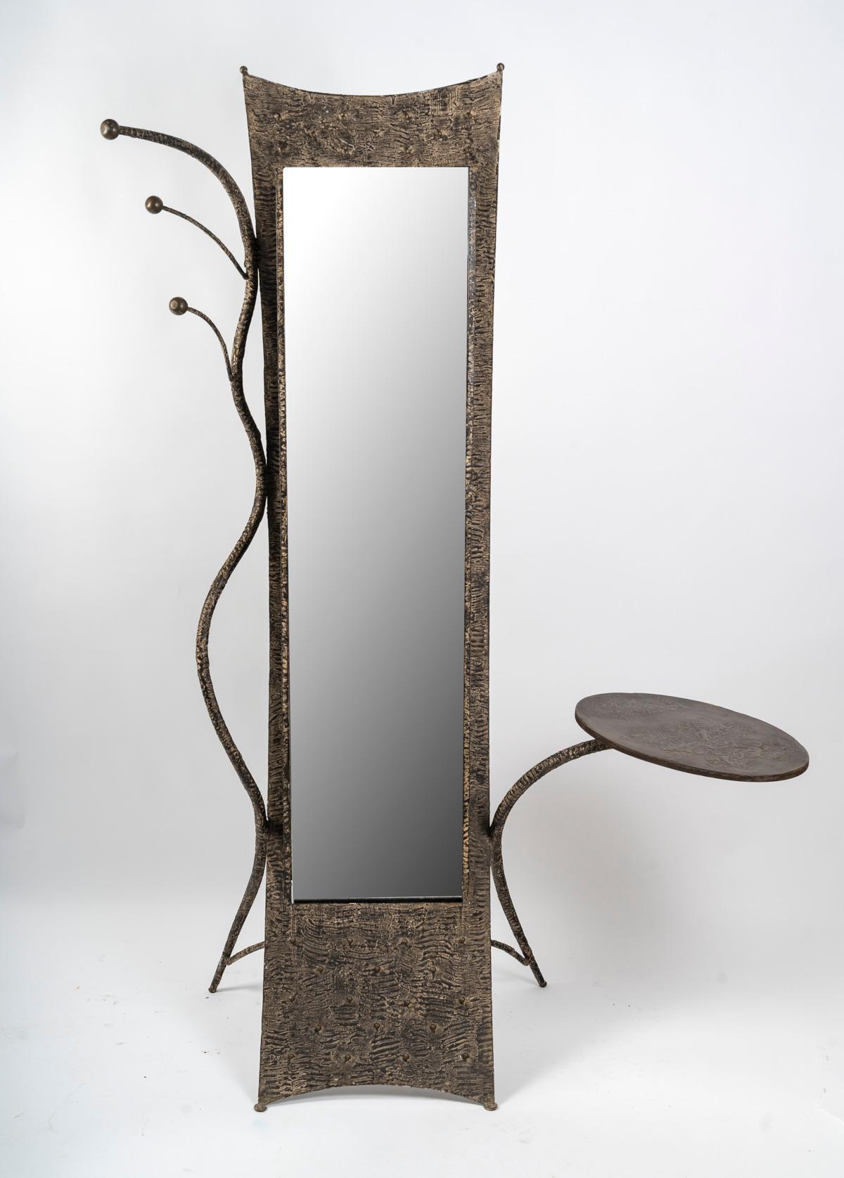 Art Deco Dressing Table, Designer Coat Stand with its Patinated Metal Chair, 20th Century