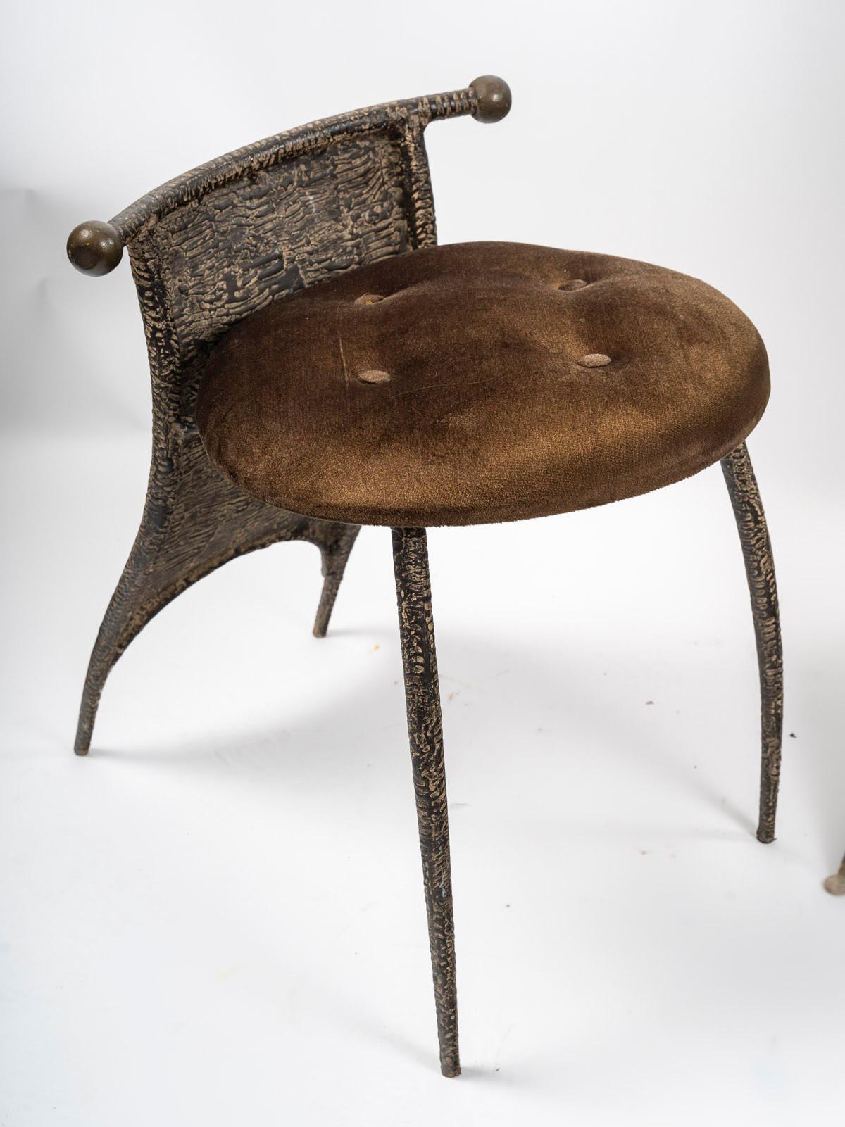 French Dressing Table, Designer Coat Stand with its Patinated Metal Chair, 20th Century