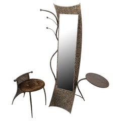 Dressing Table, Designer Coat Stand with its Patinated Metal Chair, 20th Century