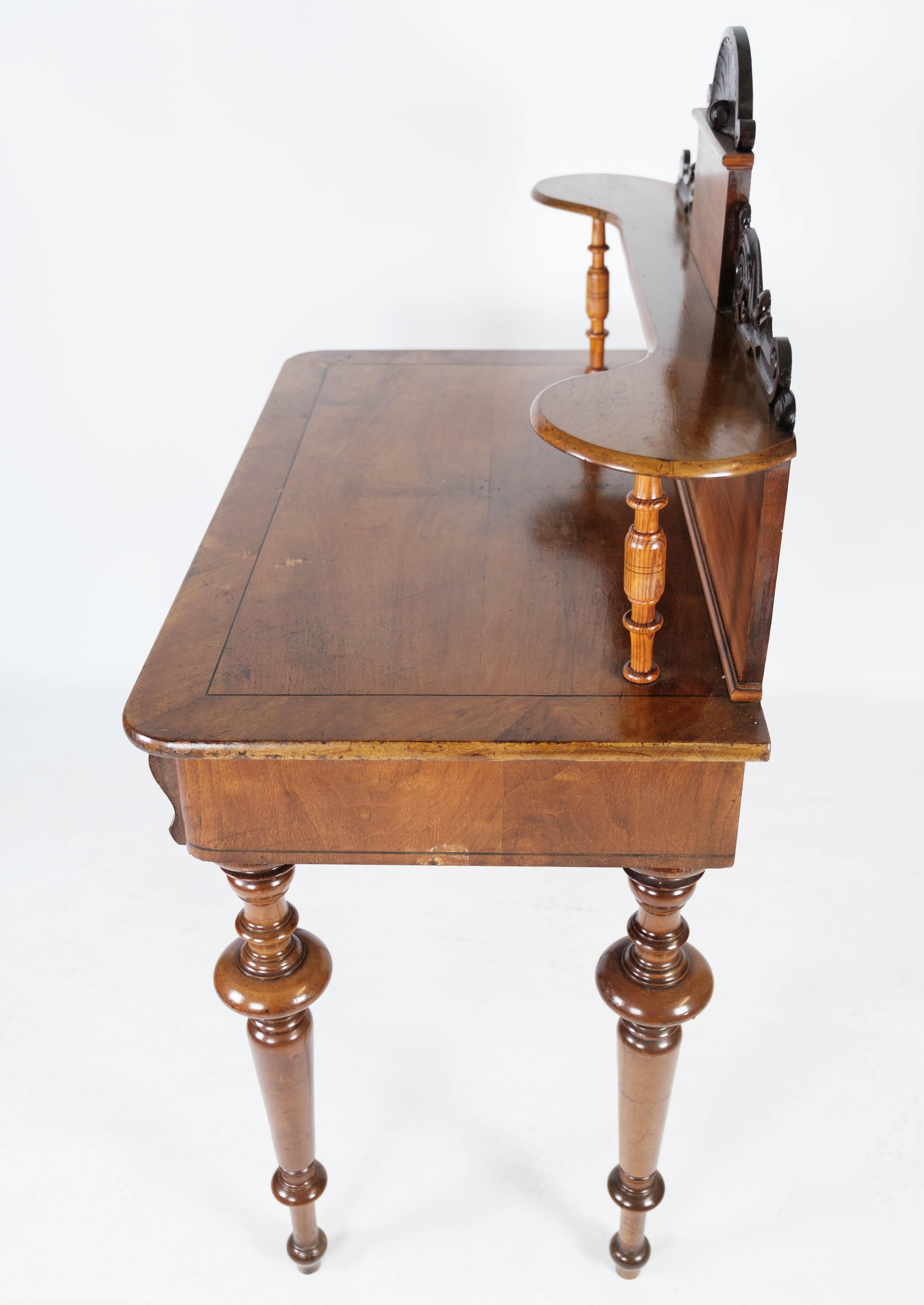 Danish Dressing Table/Desk of Walnut and Decorated with Carvings, 1880s