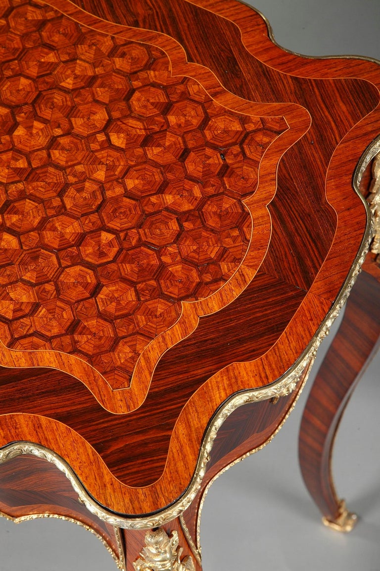 Dressing Table in Exotic Wood Veneers and Marquetry in Louis XV Style