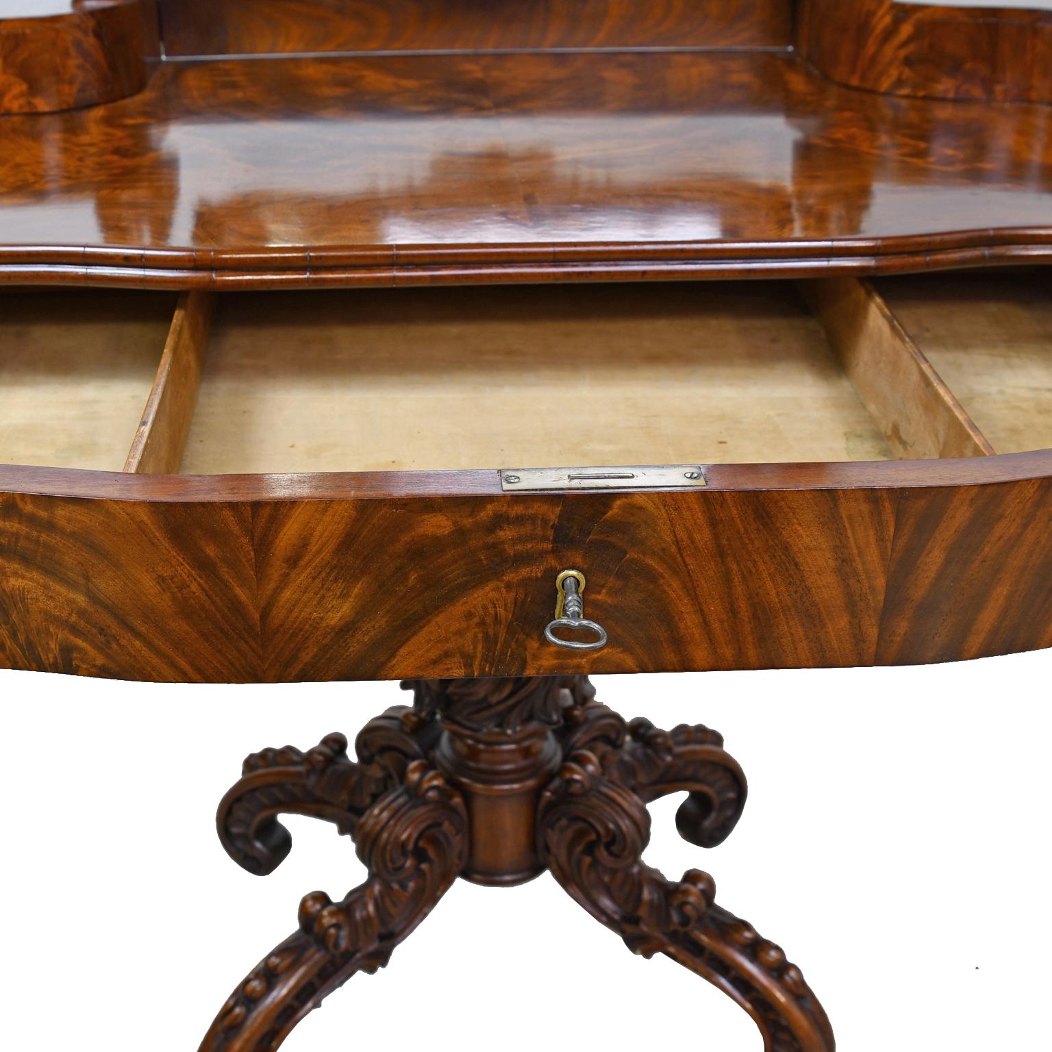 Antique Karl Johan Dressing Table/Vanity & Mirror in Mahogany w/ Rococo Carvings For Sale 6