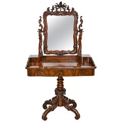 Used Karl Johan Dressing Table/Vanity & Mirror in Mahogany w/ Rococo Carvings