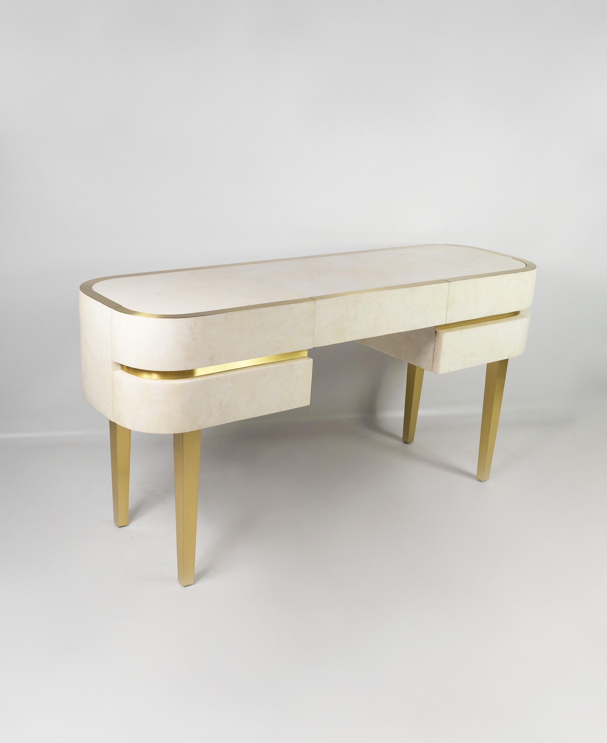 Contemporary Dressing table in White Rock Crystal and Brass by Ginger Brown For Sale