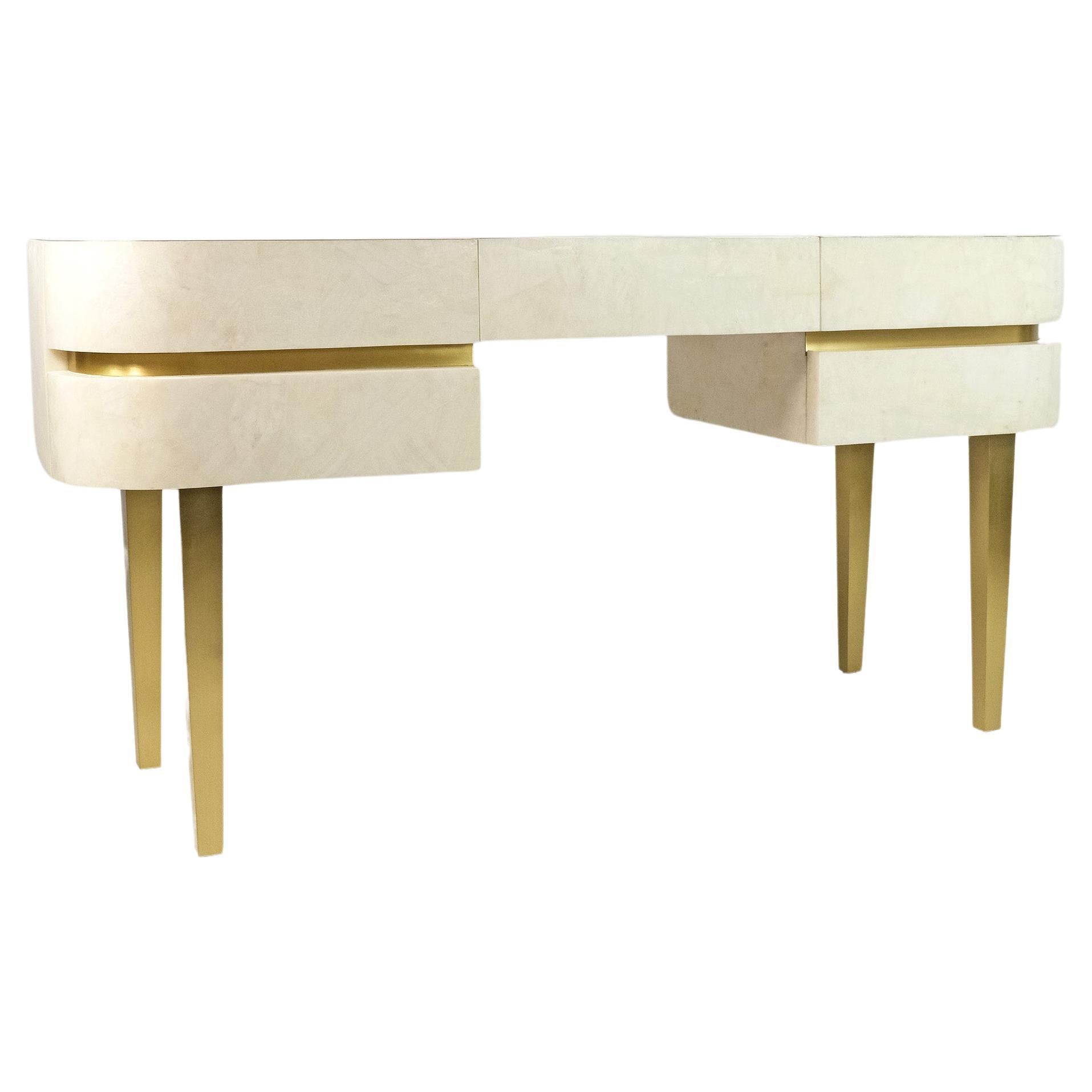 Dressing table in White Rock Crystal and Brass by Ginger Brown