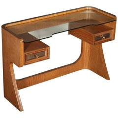 Dressing Table Mahogany Veneer Glass Retro, Italy, 1950s-1960s