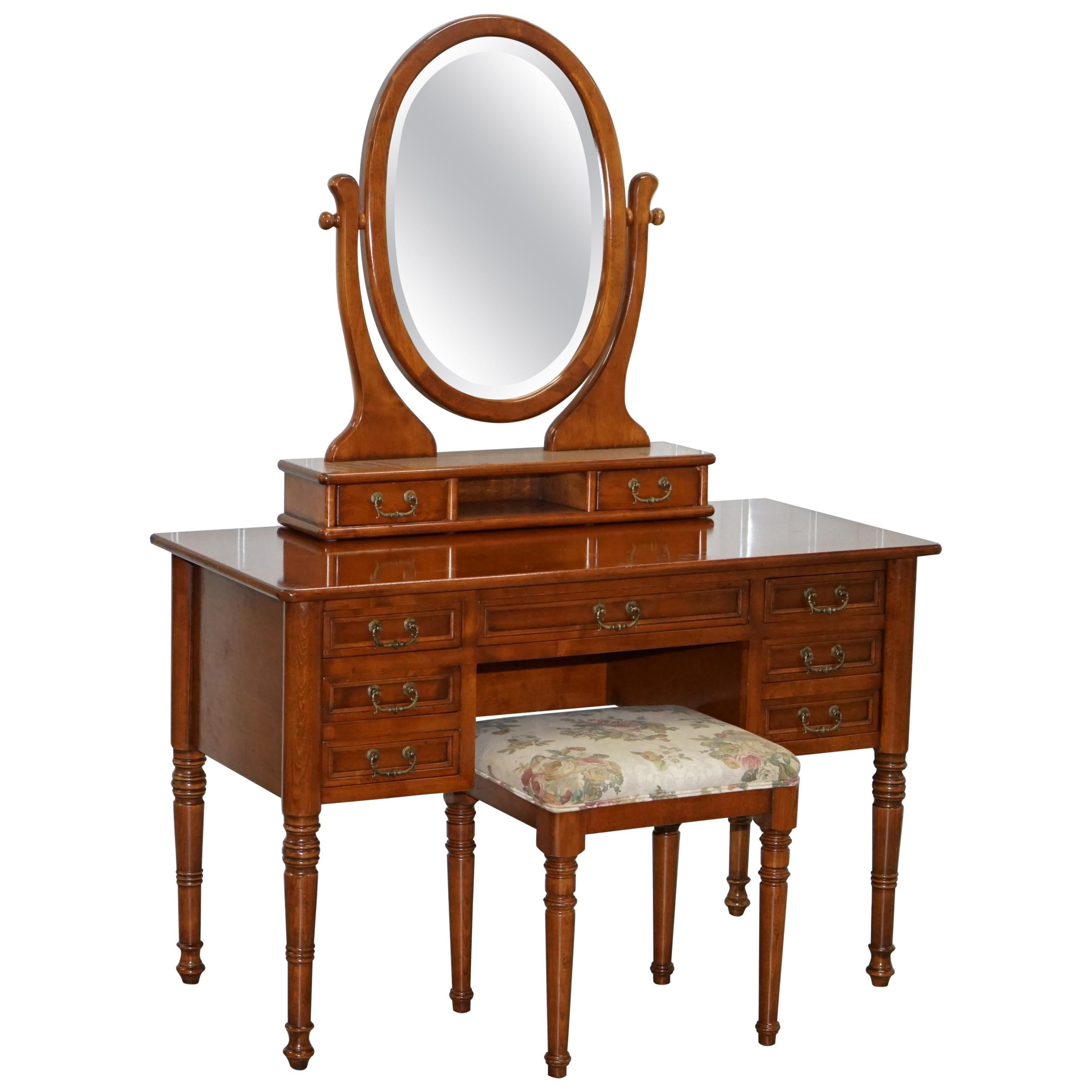 Dressing Table Mirror and Stool Made in Italy by Consorzio Mobili Mahogany Frame