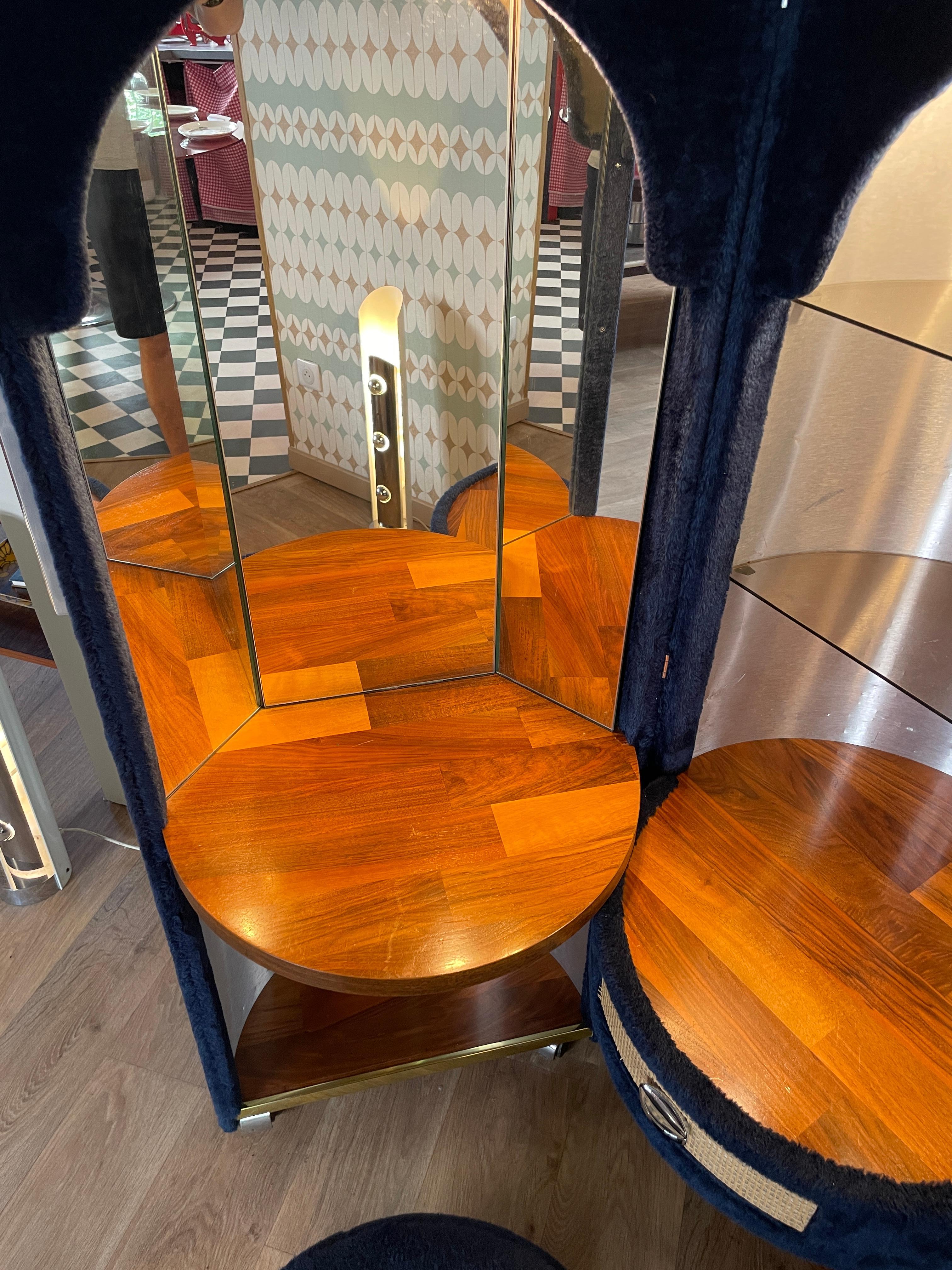 20th Century Dressing Table, Vanitie 60-70 Pop in Faux Fur Blue Mid-Century Light Space