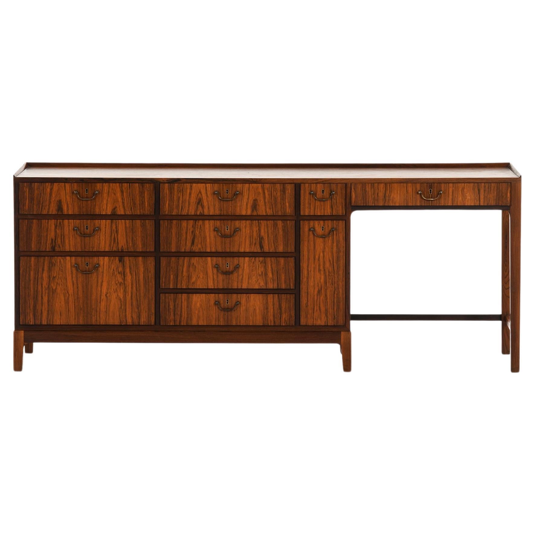Tavolino da toilette / Vanity / Bureau in palissandro e ottone di Frode Holm, anni 1950