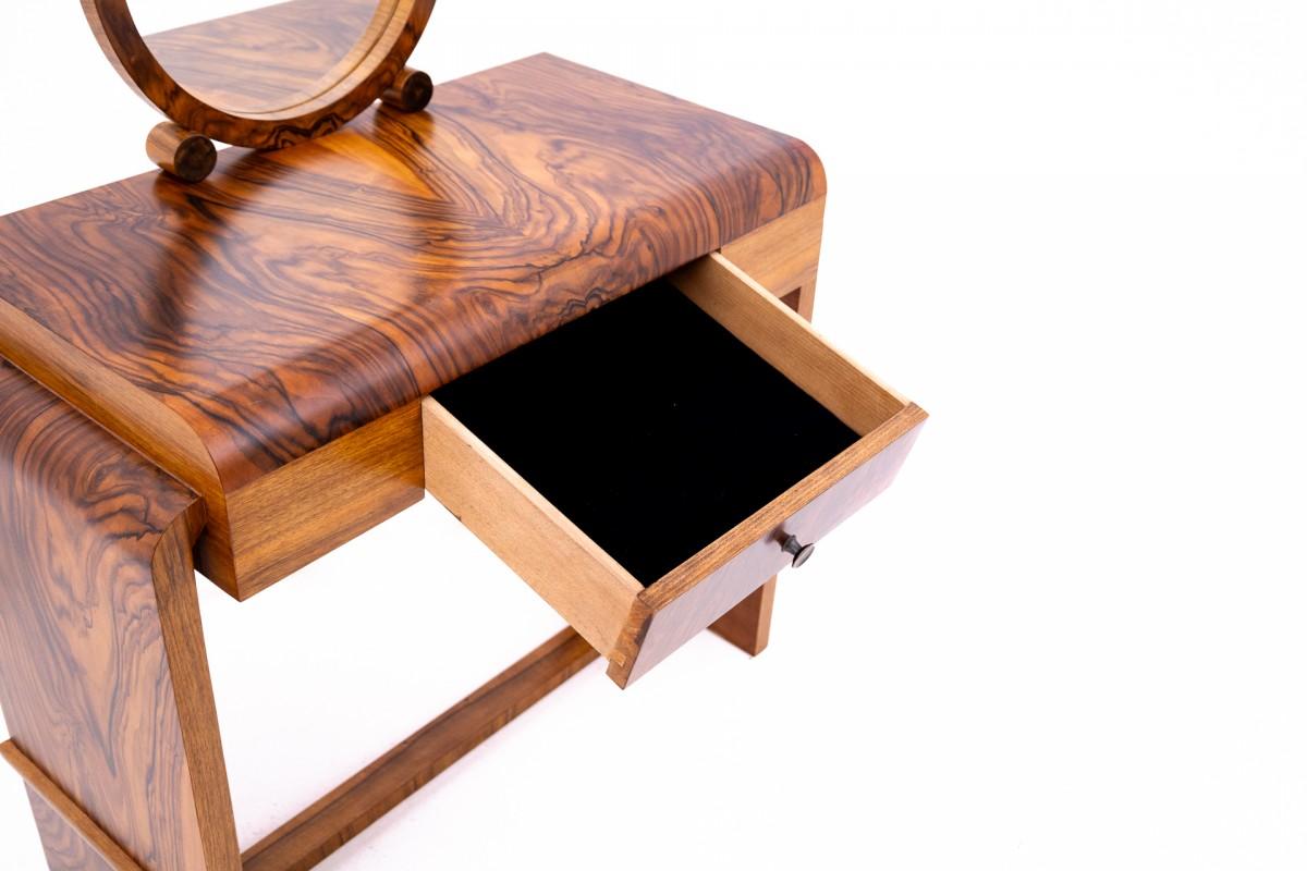 Walnut Dressing table with chair in Art Deco style, Poland, 1940s.