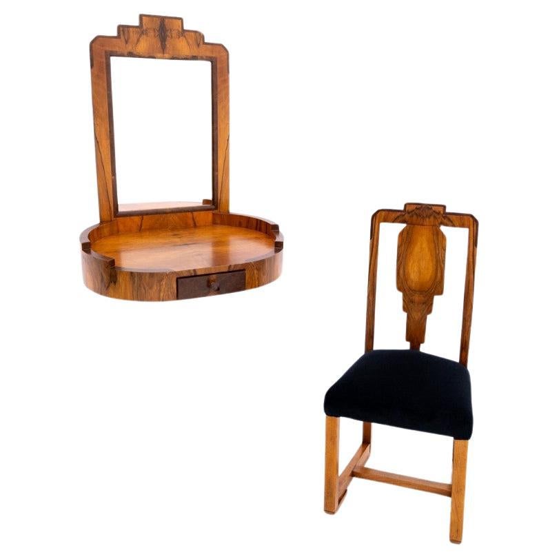 Table de coiffeuse avec chaise de style Art déco, Pologne, milieu du 20e siècle en vente