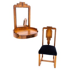 Retro Dressing table with chair in Art Deco style, Poland, mid-20th century.