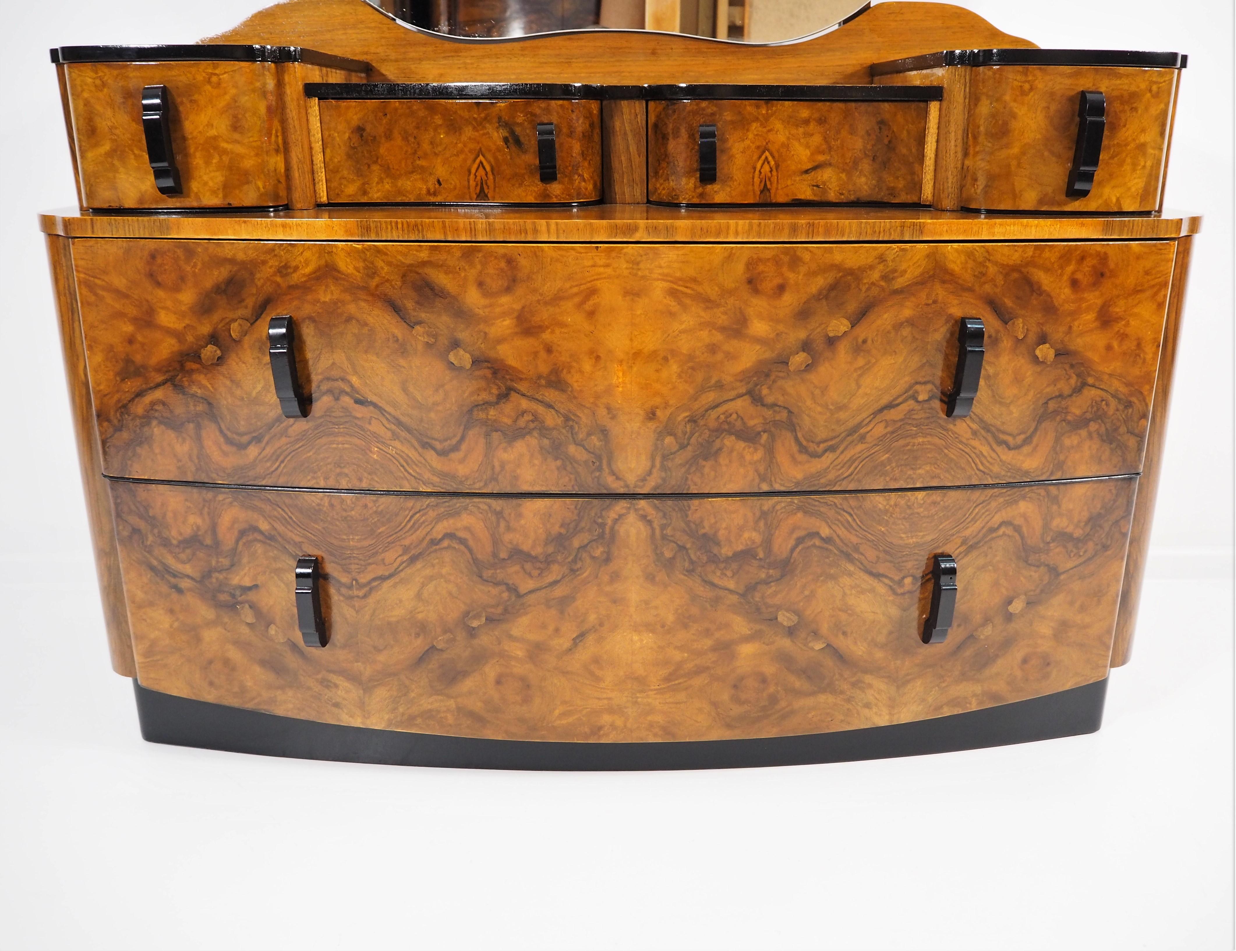 Walnut Dressing Table with Mirror by Jindřich Halabala, 1950s