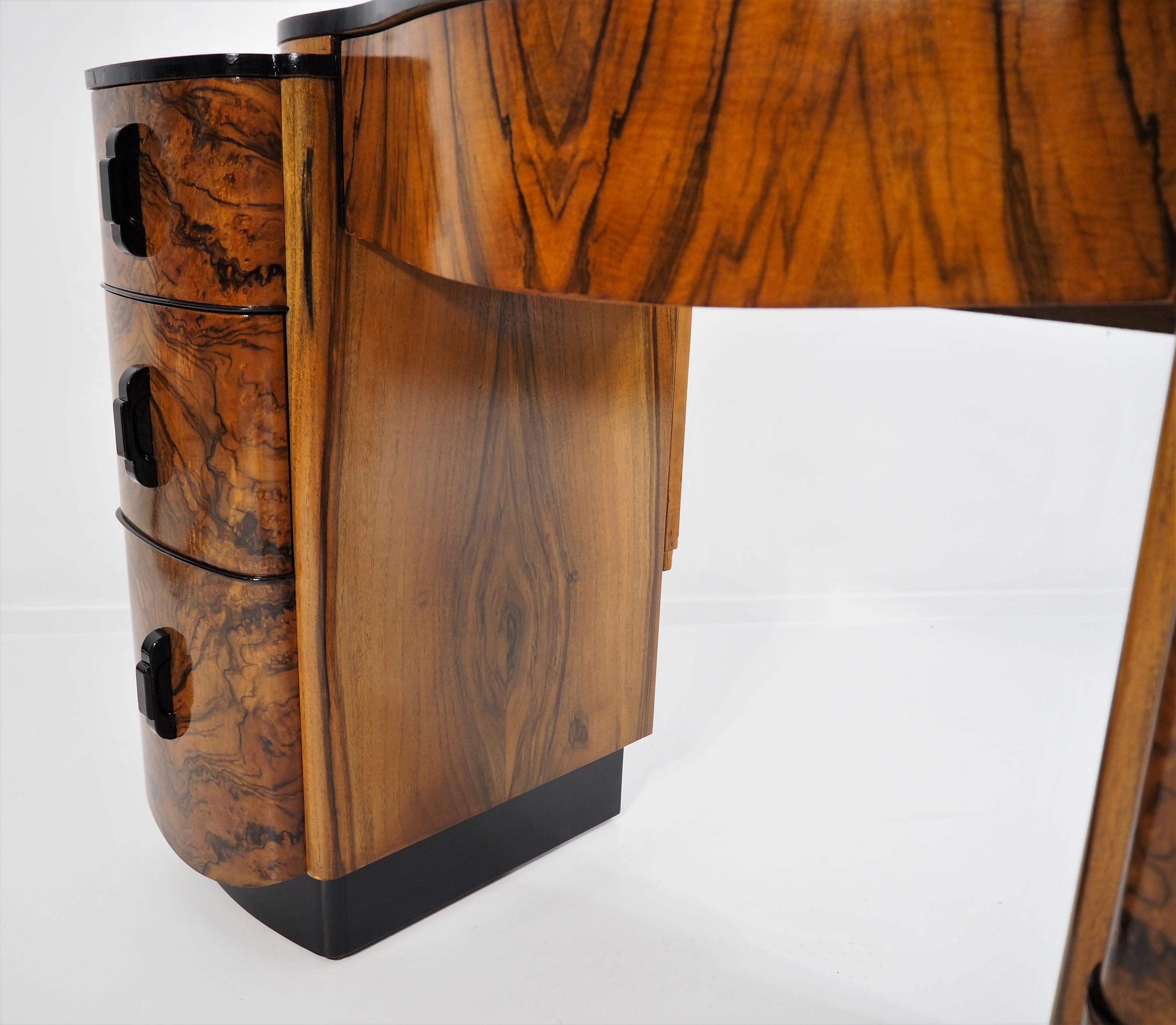 Walnut Dressing Table with Mirror by Jindřich Halabala, 1950s
