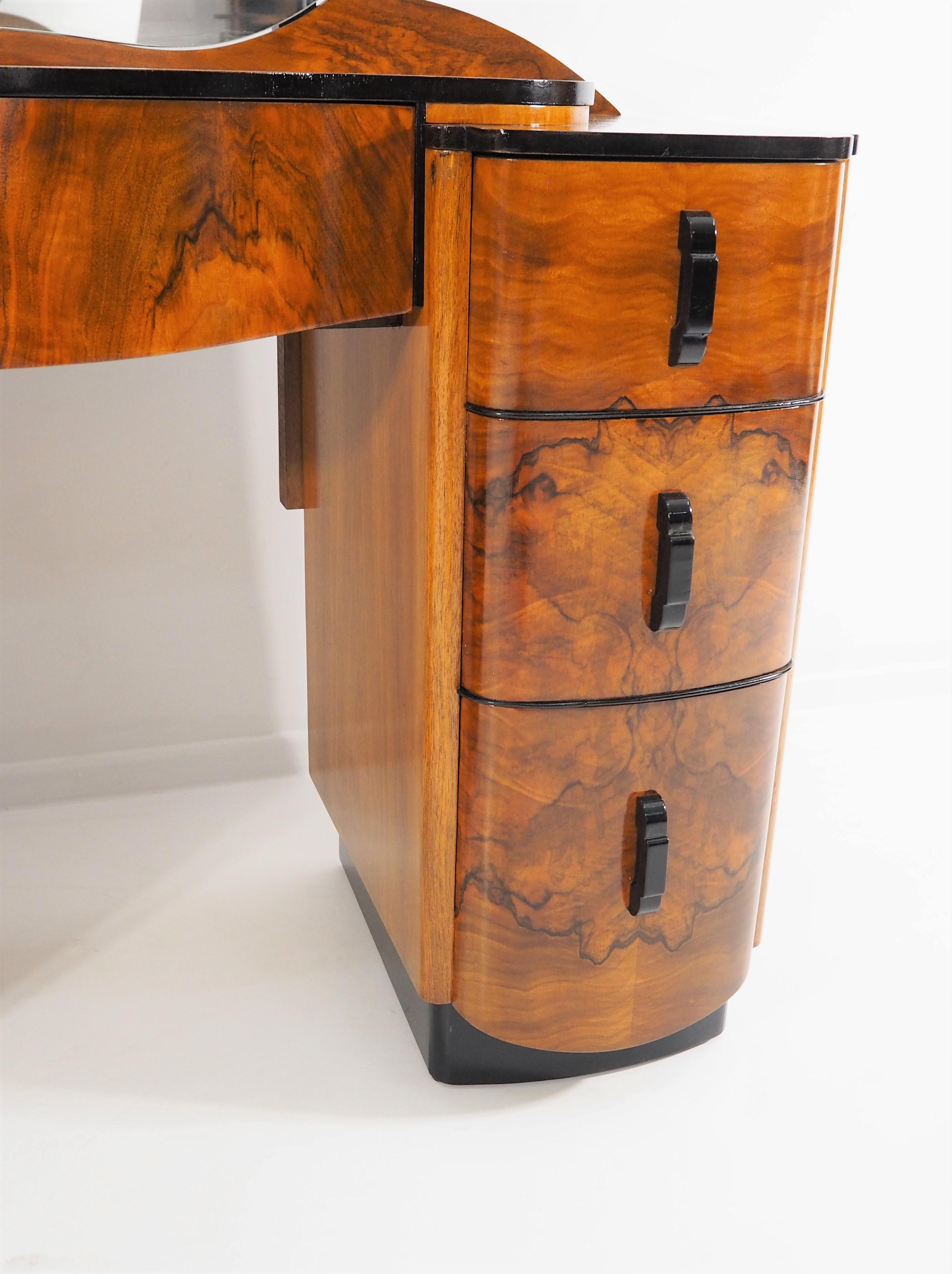 Walnut Dressing Table with Mirror by Jindřich Halabala, 1950s