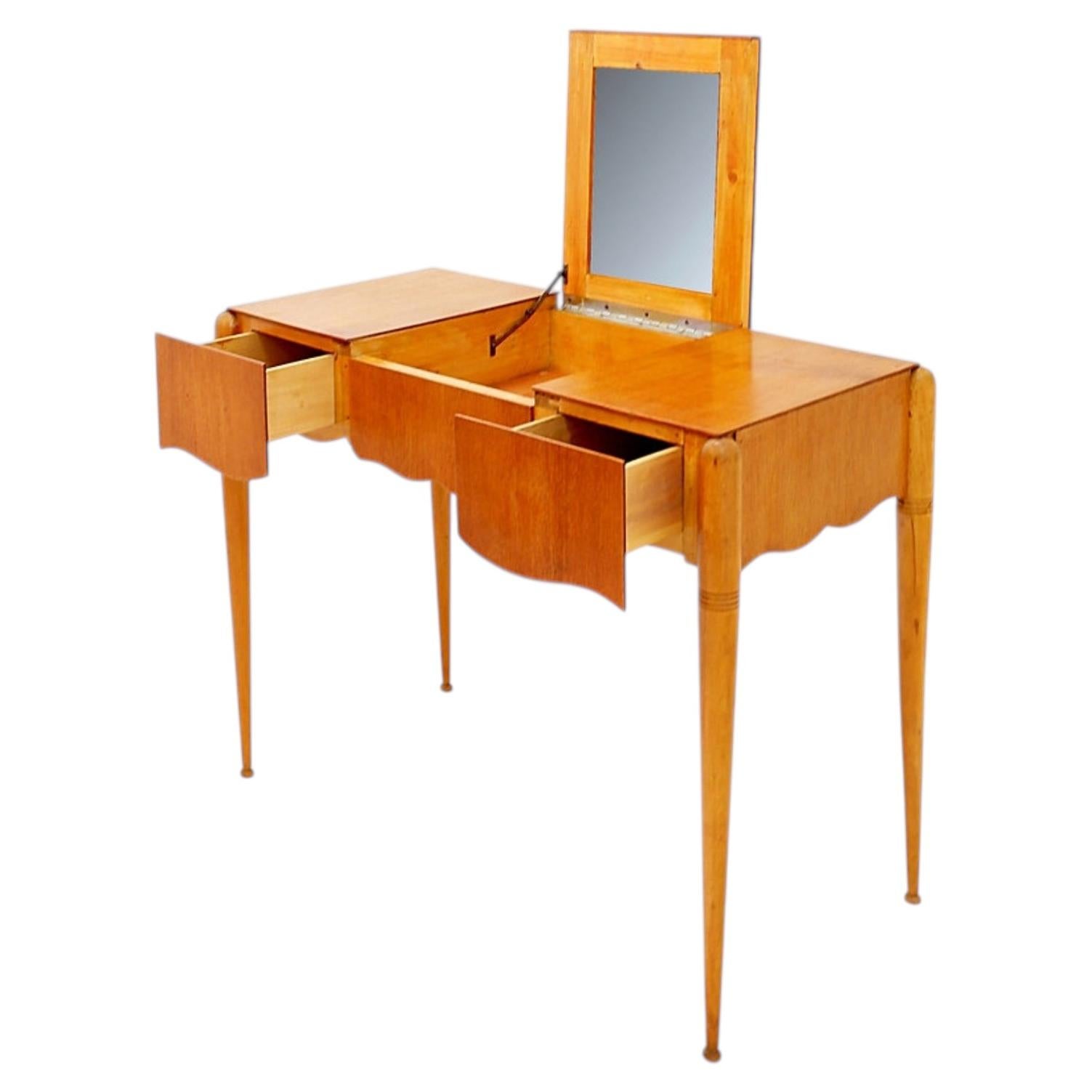 Dressing table with mirror, drop-leaf lid and drawers - 20th