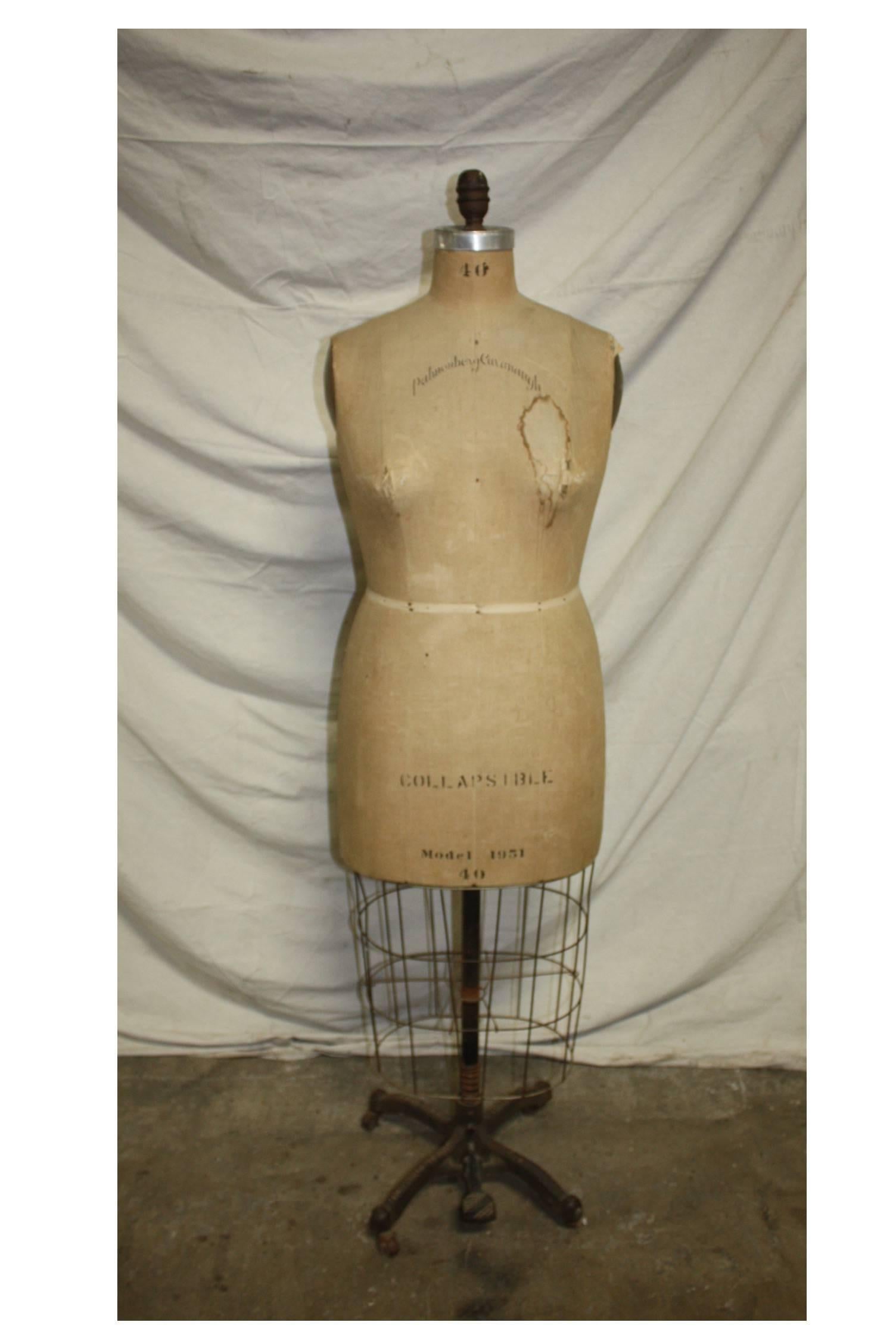 Dressmaker's dummy signed Cavanaugh New York and dated 1951.
