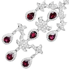 Dressy Diamond  Garnet 18K Gold Long Chandelier Dangle Earrings