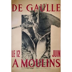 Vintage 1948 original political poster "De Gaulle à Moulins" 