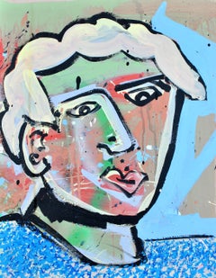 Portrait of a Young Man - Expressionist Graffiti English Outsider Art Painting