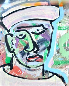 Portrait of a Young Man in a Hat - Expressionist Graffiti Outsider Art Painting