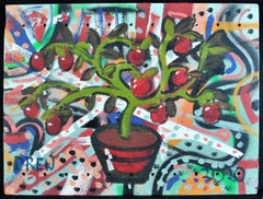The Cherry Tree - Expressionist Graffiti Style Still Life Outsider Art Painting