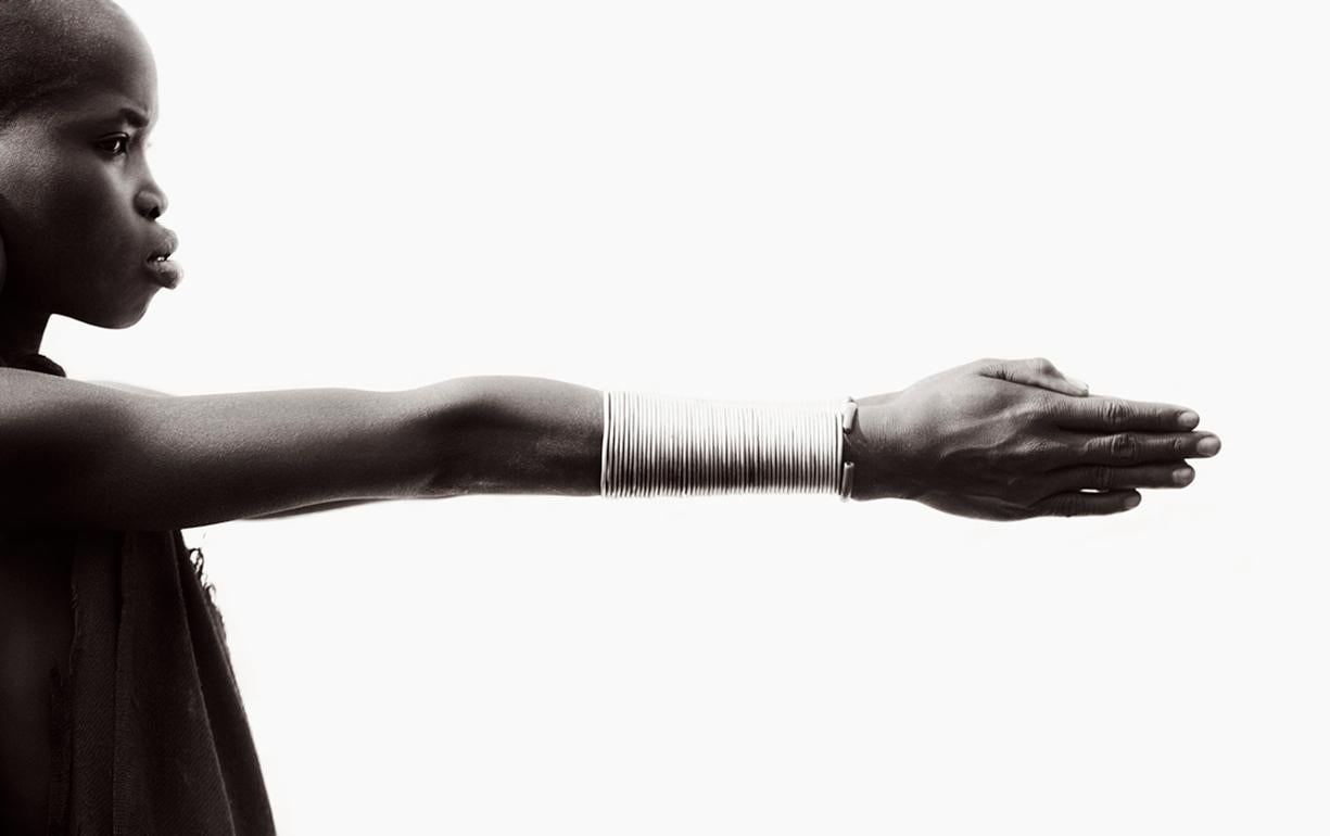 Drew Doggett Black and White Photograph - Bold Portrait of a Young Boy in Ethiopia, Horizontal, Black and White