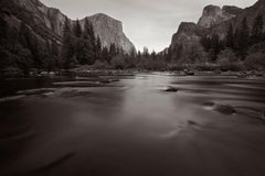 El Capitan au loin, photographie classique en noir et blanc de Yosemite