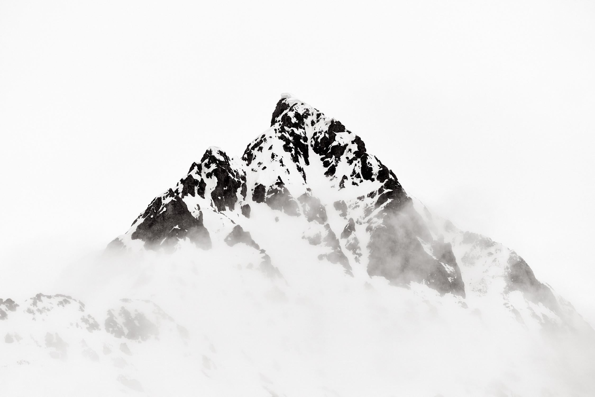 Drew Doggett Black and White Photograph - Minimal, Abstract Landscape of the Arctic with a Snowy Peak 