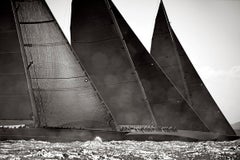 World-Class Racing Yachts at Start of the Regatta, Black and White Photography