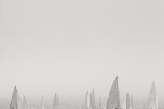 World-Class Yachts in Fog at the Regatta, Iconic Black and White Print
