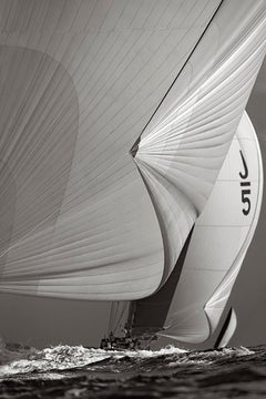 Yachts de classe mondiale en mouvement, noir et blanc, vertical, d'inspiration design