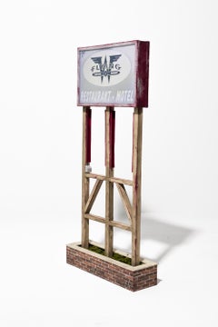 "Airplane Pool" Small Scale Superstructure Sign Made of Wood and Paper