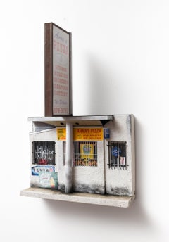 "Anna's Pizza" Miniature Hyper-detailed Storefront in Wood, Plasterm and Paper