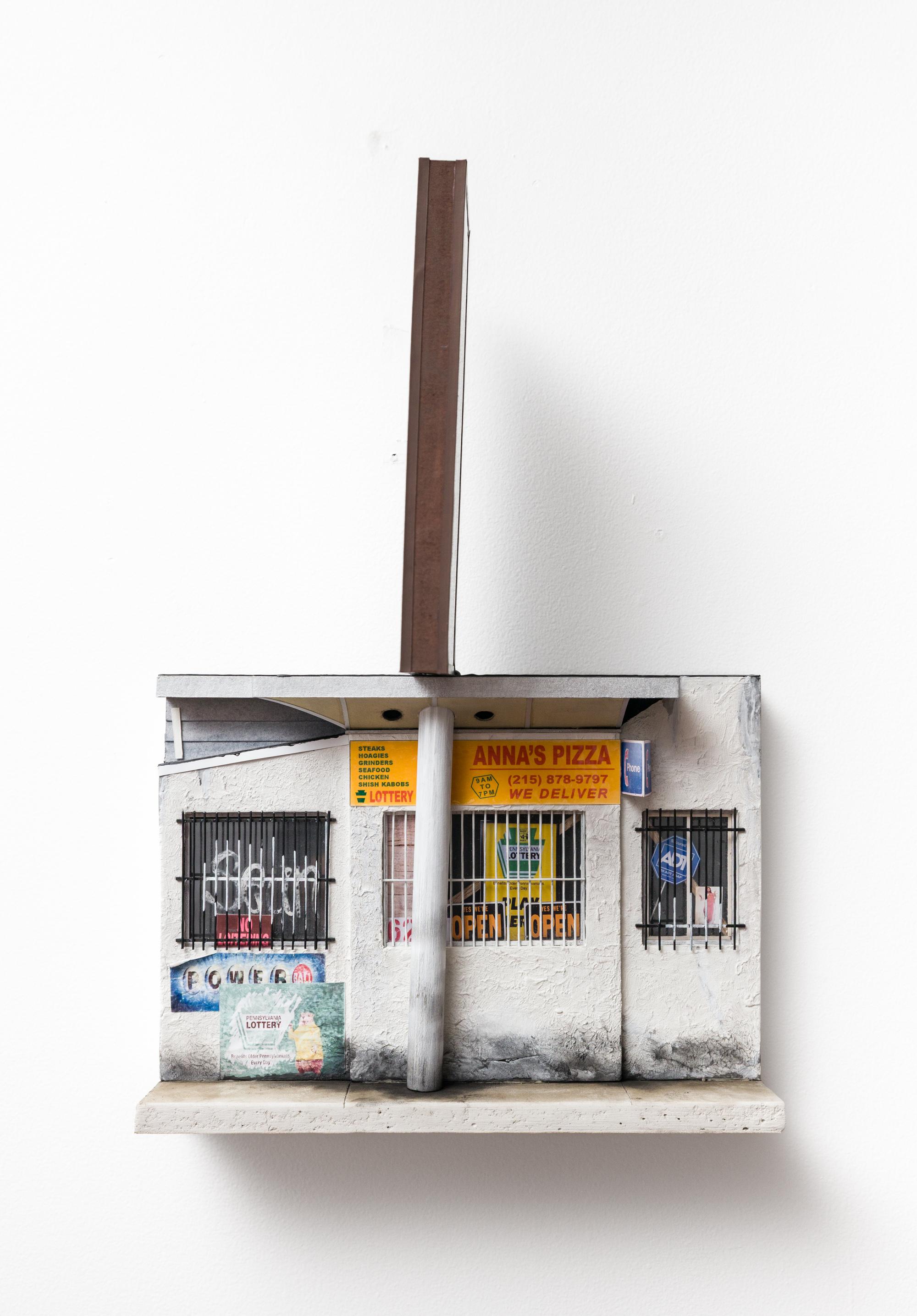 "Anna
s Pizza" Miniature Hyper-detailed Storefront in Wood, Plasterm and Paper