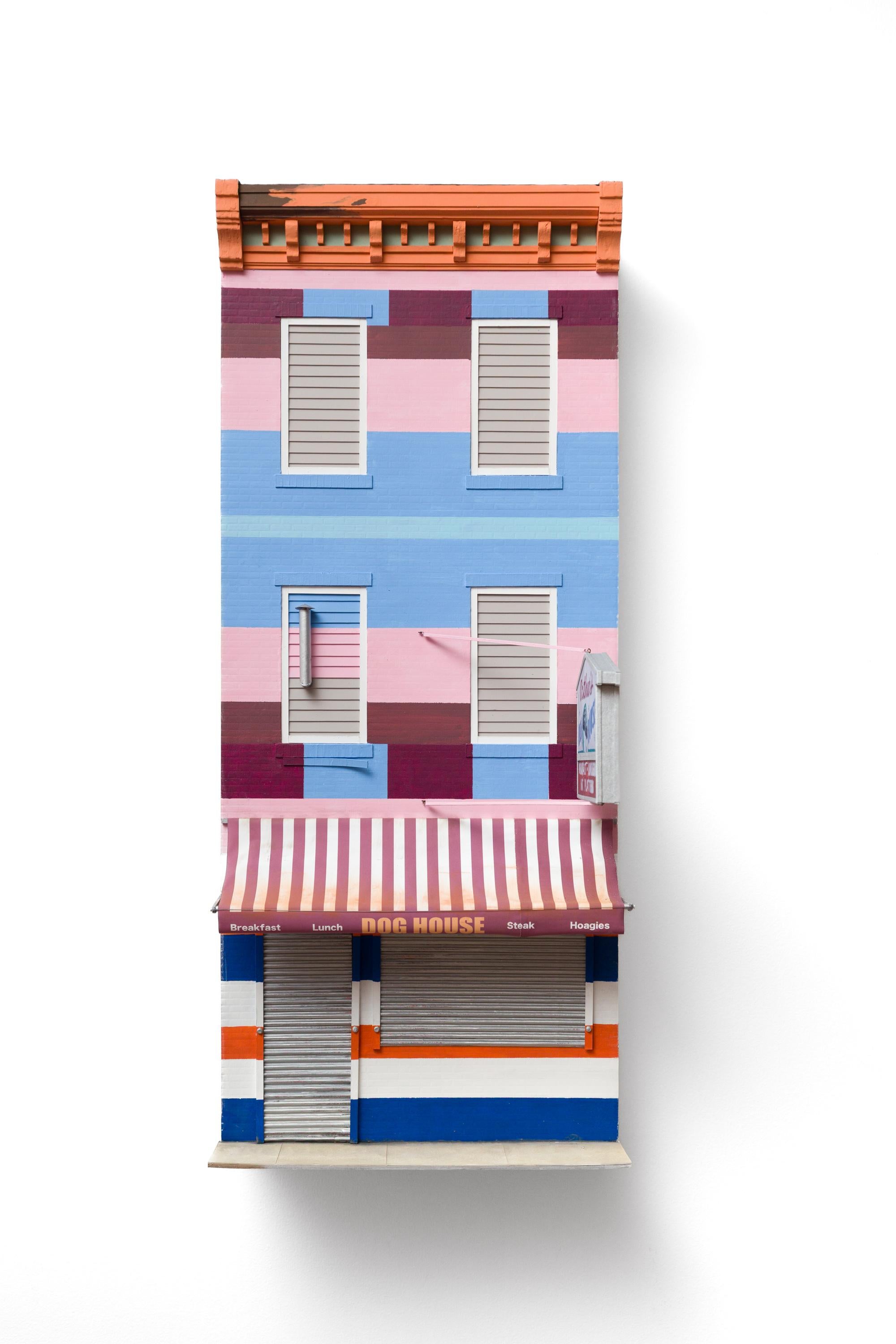 "Arthur
s Dog House" Miniature City Rowhome and Restaurant with Hanging Sign