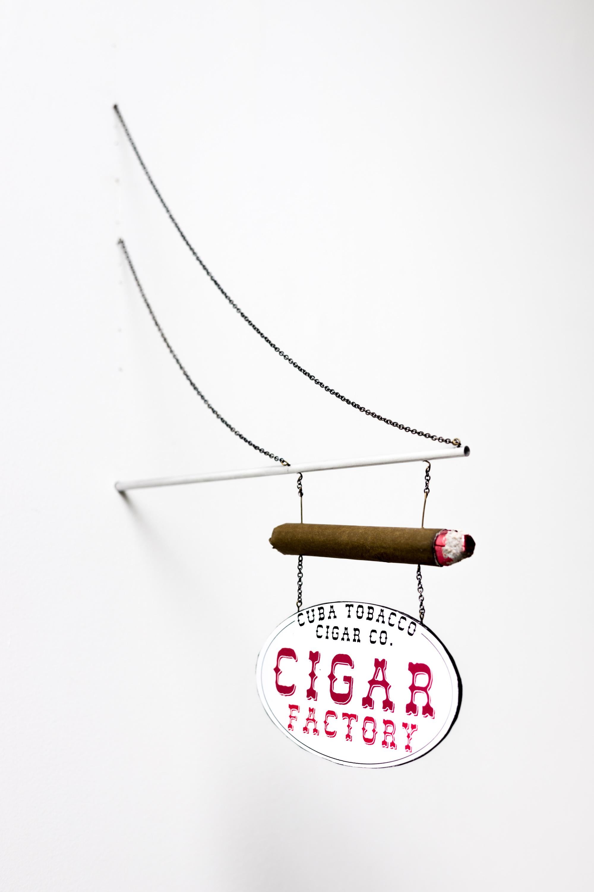 "Cigar Factory" Miniature Storefront Sign with Western Lettering and Object