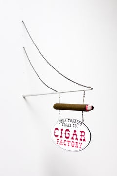 "Cigar Factory" Miniature Storefront Sign with Western Lettering and Object