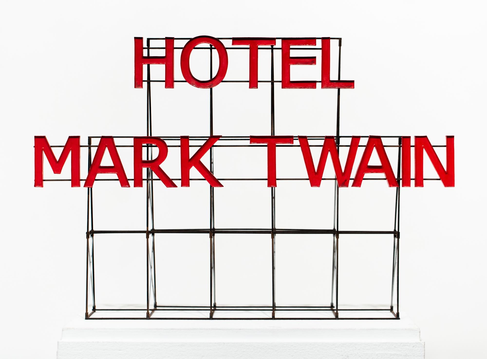 "Hotel Mark Twain Sign" Miniature replica, architecture, wood and paint