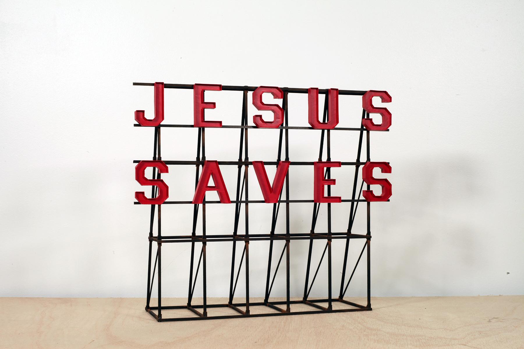 Jesus Saves Rooftop - Contemporary Mixed Media Art by Drew Leshko
