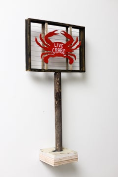 "Live Crabs" Hand Crafted Miniature Roadside Sign by Drew Leshko