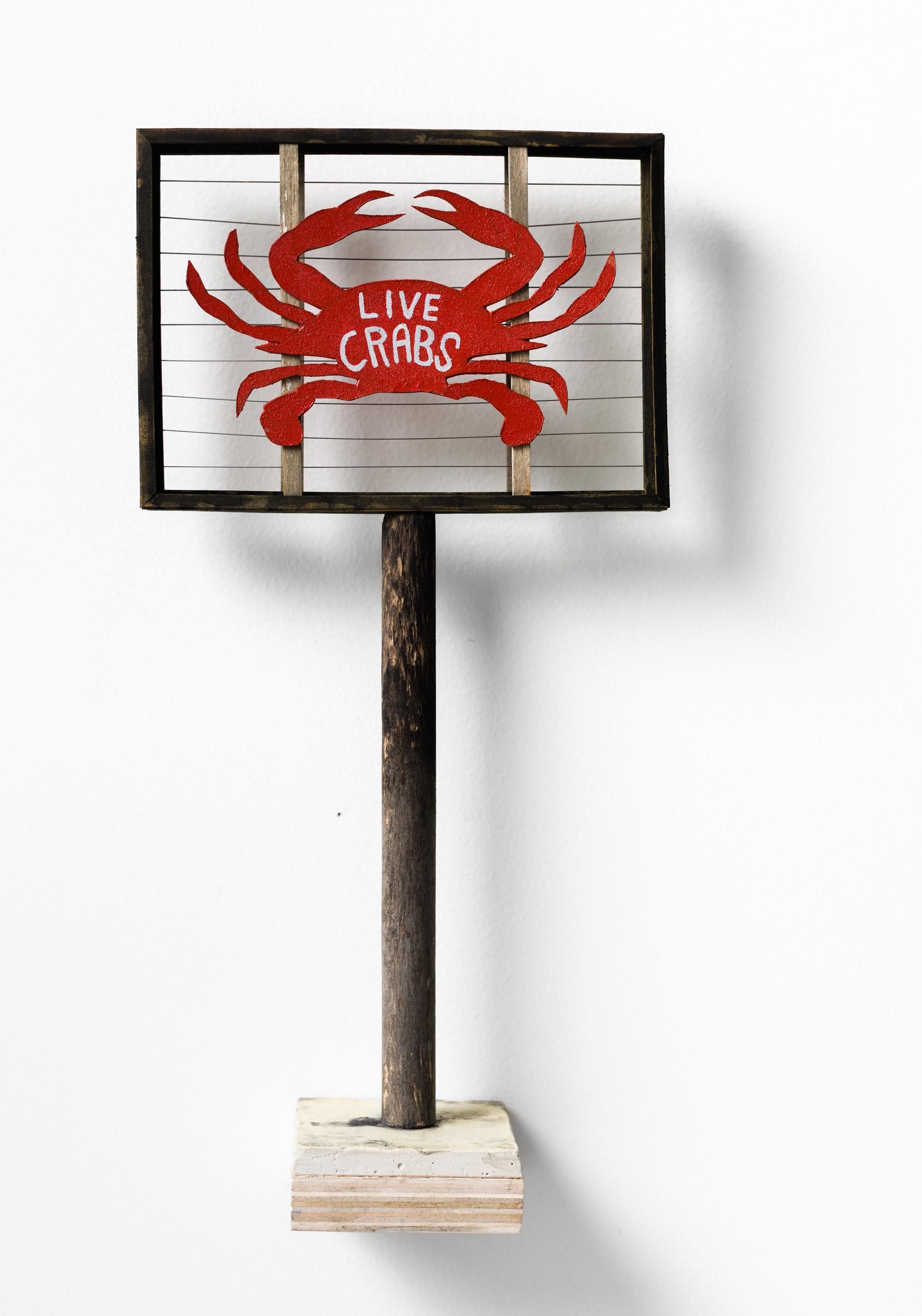 "Live Crabs" Hand Crafted Miniature Roadside Sign by Drew Leshko