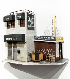 "Pumps, " Miniature City Buildings, Cityscape, Architecture, Paper Sculpture