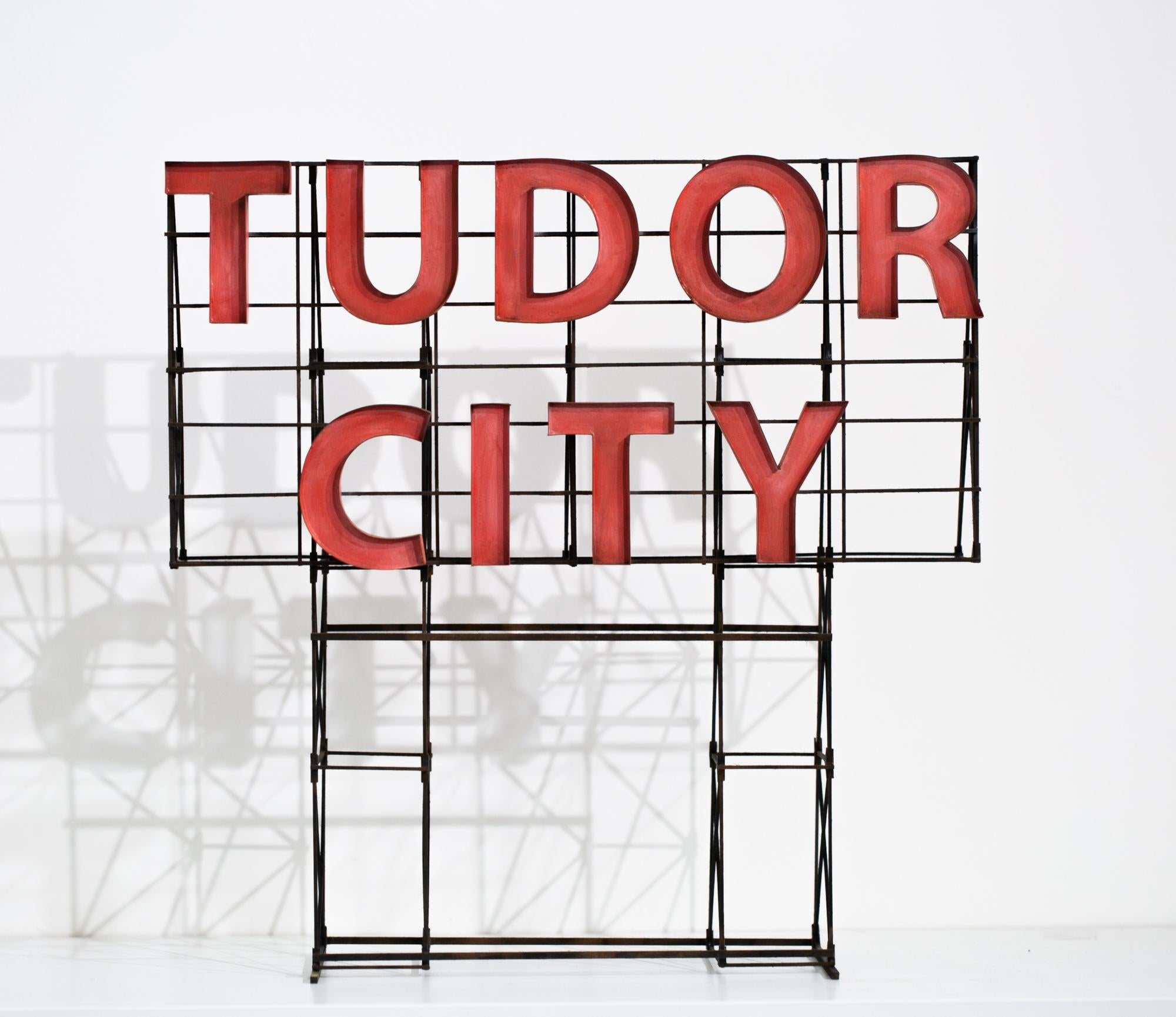 Drew Leshko Still-Life Sculpture - "Tudor City", Miniature, Architecture, Sign, Cityscape, Sculpture