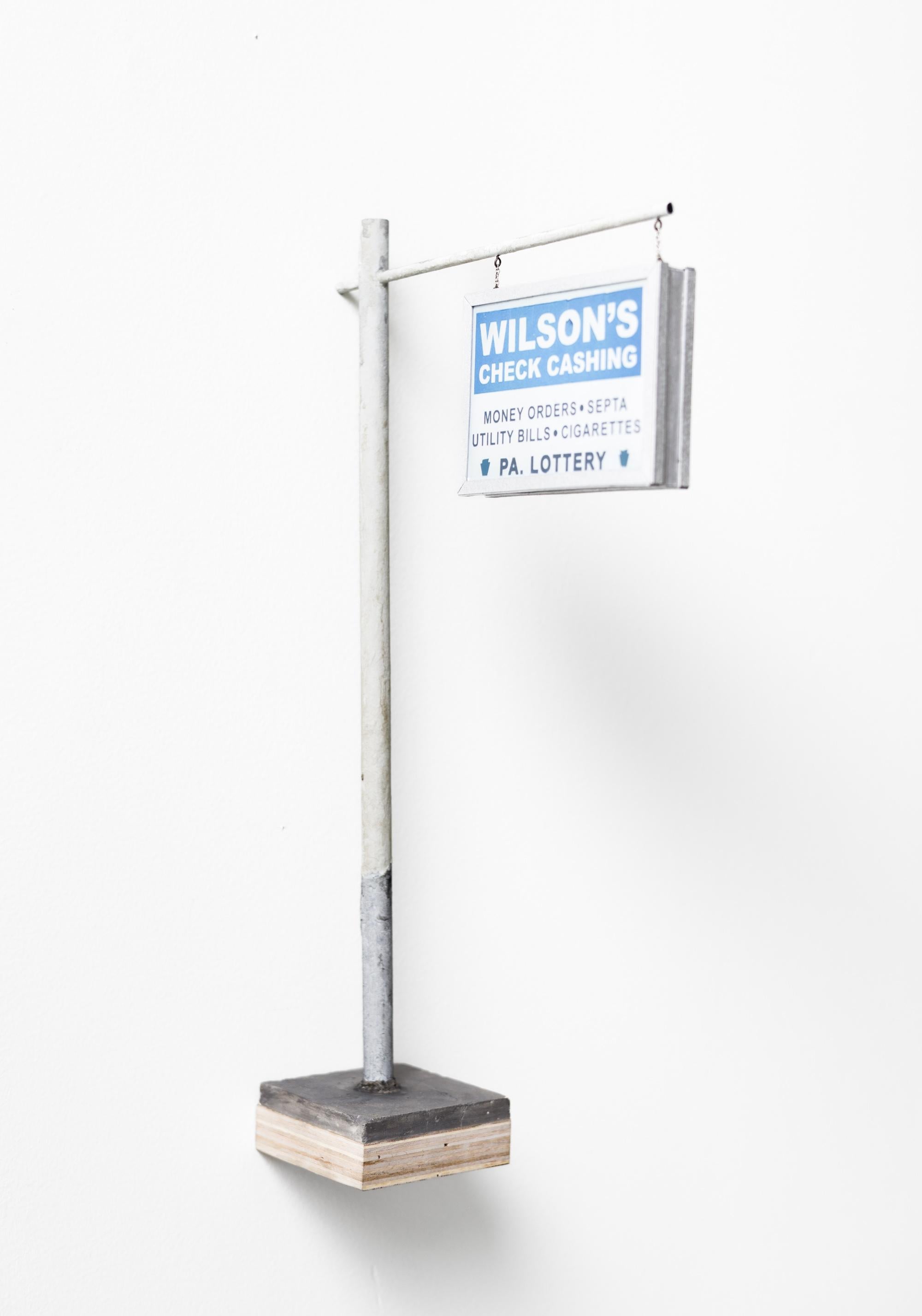 "Wilson Check Cashing" Miniature Roadside City Sign by Drew Leshko