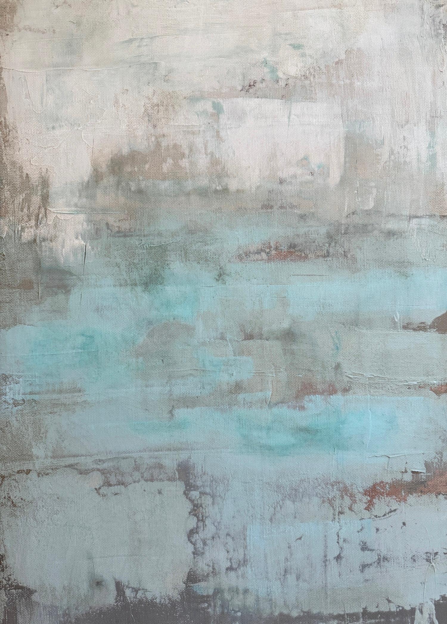 Oltre il mare, Pittura astratta - Abstract Painting Grigio di Drew Noel Marin