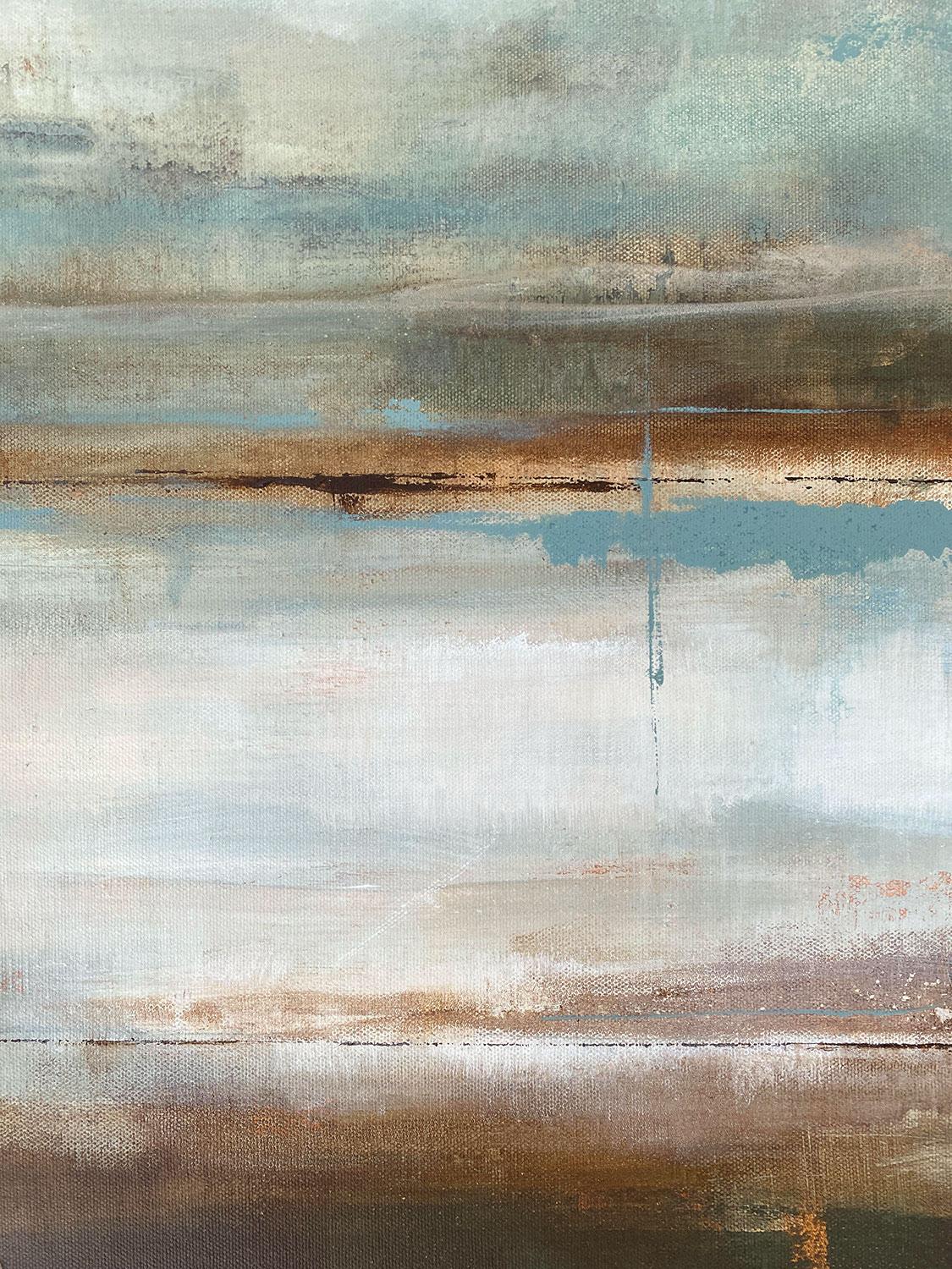 <p>Artist Comments<br>Artist Drew Noel Marin paints an ethereal abstract of land meeting ocean. A rustic representation of a tranquil seaside. Drew applies loose brush strokes of powdery shades of blue. The composition evokes an atmospheric feeling